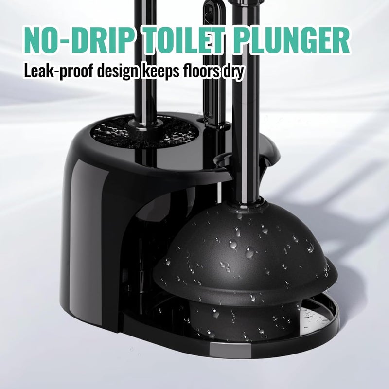 OSAMEDA 3 in 1 Toilet Brush and Plunger Set with Crevice Cleaning Brush, Toilet Plunger and Brush Set with Extra Long Handle, Plungers for Bathroom Accessories, Toilet Plunger with Holder, Black - Image 4